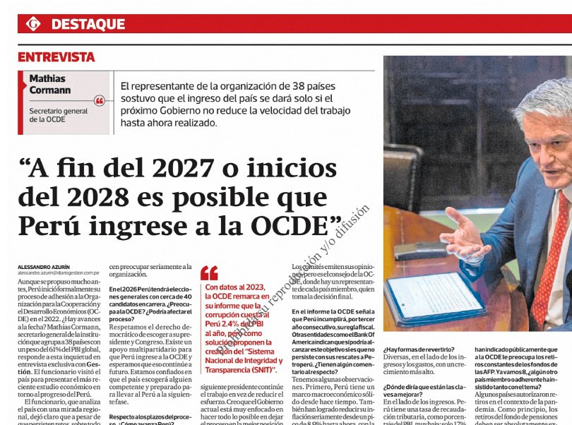 A fin del 2027 o inicios del 2028 es posible que Perú ingrese a la OCDE